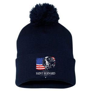 Proud Saint Bernard Dad American Flag Patriotic Dog Gift Pom Pom 12in Knit Beanie