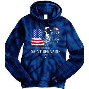 Proud Saint Bernard Dad American Flag Patriotic Dog Gift Tie Dye Hoodie