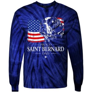 Proud Saint Bernard Dad American Flag Patriotic Dog Gift Tie-Dye Long Sleeve Shirt