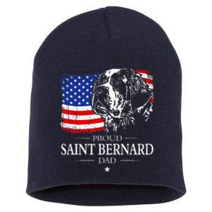 Proud Saint Bernard Dad American Flag Patriotic Dog Gift Short Acrylic Beanie