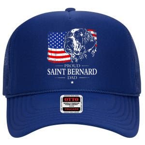 Proud Saint Bernard Dad American Flag Patriotic Dog Gift High Crown Mesh Back Trucker Hat