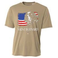 Proud Saint Bernard Dad American Flag Patriotic Dog Gift Cooling Performance Crew T-Shirt