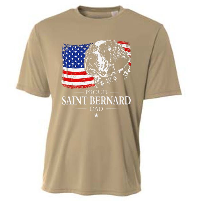 Proud Saint Bernard Dad American Flag Patriotic Dog Gift Cooling Performance Crew T-Shirt