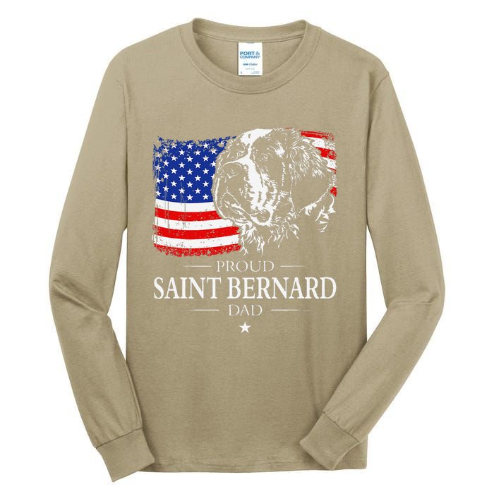 Proud Saint Bernard Dad American Flag Patriotic Dog Gift Tall Long Sleeve T-Shirt