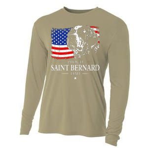 Proud Saint Bernard Dad American Flag Patriotic Dog Gift Cooling Performance Long Sleeve Crew