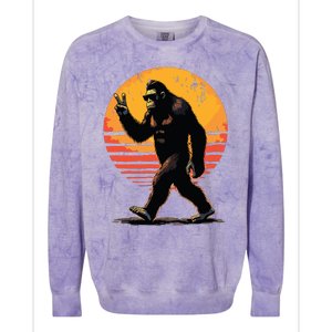 Peace Sign Bigfoot Sasquatch Sunset Graphic Funny Big Foot Colorblast Crewneck Sweatshirt