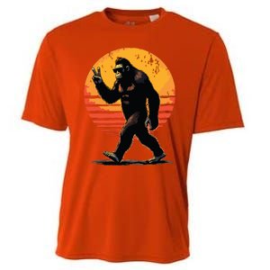 Peace Sign Bigfoot Sasquatch Sunset Graphic Funny Big Foot Cooling Performance Crew T-Shirt