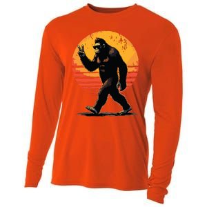 Peace Sign Bigfoot Sasquatch Sunset Graphic Funny Big Foot Cooling Performance Long Sleeve Crew