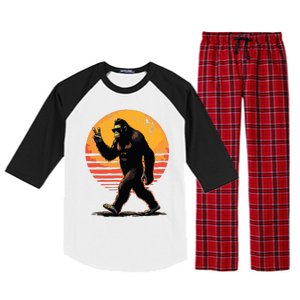 Peace Sign Bigfoot Sasquatch Sunset Graphic Funny Big Foot Raglan Sleeve Pajama Set