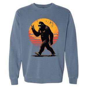 Peace Sign Bigfoot Sasquatch Sunset Graphic Funny Big Foot Garment-Dyed Sweatshirt