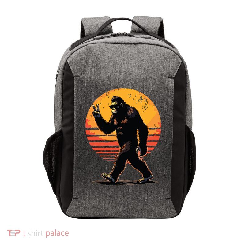 Peace Sign Bigfoot Sasquatch Sunset Graphic Funny Big Foot Vector Backpack