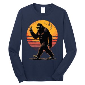 Peace Sign Bigfoot Sasquatch Sunset Graphic Funny Big Foot Long Sleeve Shirt