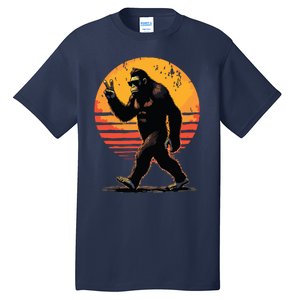 Peace Sign Bigfoot Sasquatch Sunset Graphic Funny Big Foot Tall T-Shirt