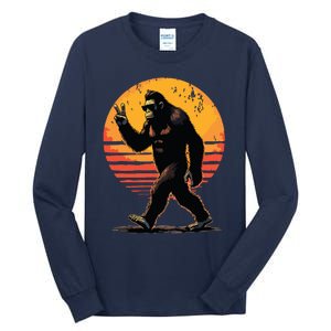 Peace Sign Bigfoot Sasquatch Sunset Graphic Funny Big Foot Tall Long Sleeve T-Shirt