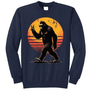 Peace Sign Bigfoot Sasquatch Sunset Graphic Funny Big Foot Tall Sweatshirt