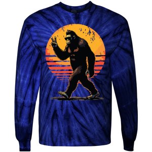 Peace Sign Bigfoot Sasquatch Sunset Graphic Funny Big Foot Tie-Dye Long Sleeve Shirt