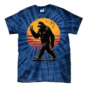 Peace Sign Bigfoot Sasquatch Sunset Graphic Funny Big Foot Tie-Dye T-Shirt