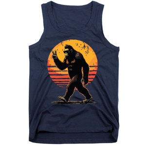 Peace Sign Bigfoot Sasquatch Sunset Graphic Funny Big Foot Tank Top