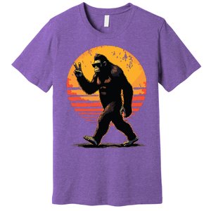 Peace Sign Bigfoot Sasquatch Sunset Graphic Funny Big Foot Premium T-Shirt