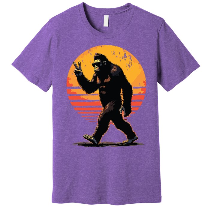 Peace Sign Bigfoot Sasquatch Sunset Graphic Funny Big Foot Premium T-Shirt