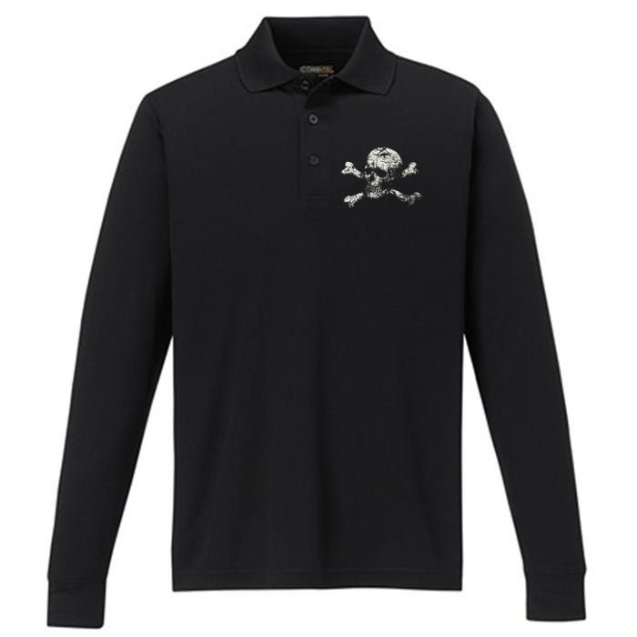 Pirate Skull Banner - Jolly Roger Symbol Performance Long Sleeve Polo