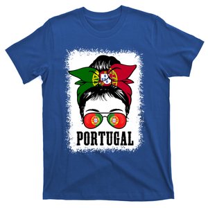 Portugal Soccer Ball Messy Bun Mom Portugese Flag Football Gift T-Shirt