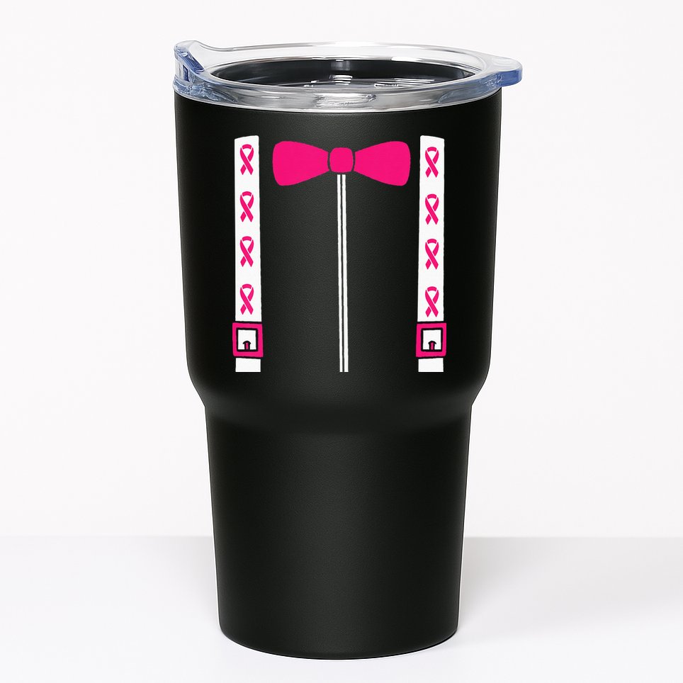 Pink Suspenders Bow Tie Costume Breast Cancer Awareness Tumbler