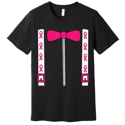 Pink Suspenders Bow Tie Costume Breast Cancer Awareness Premium T-Shirt