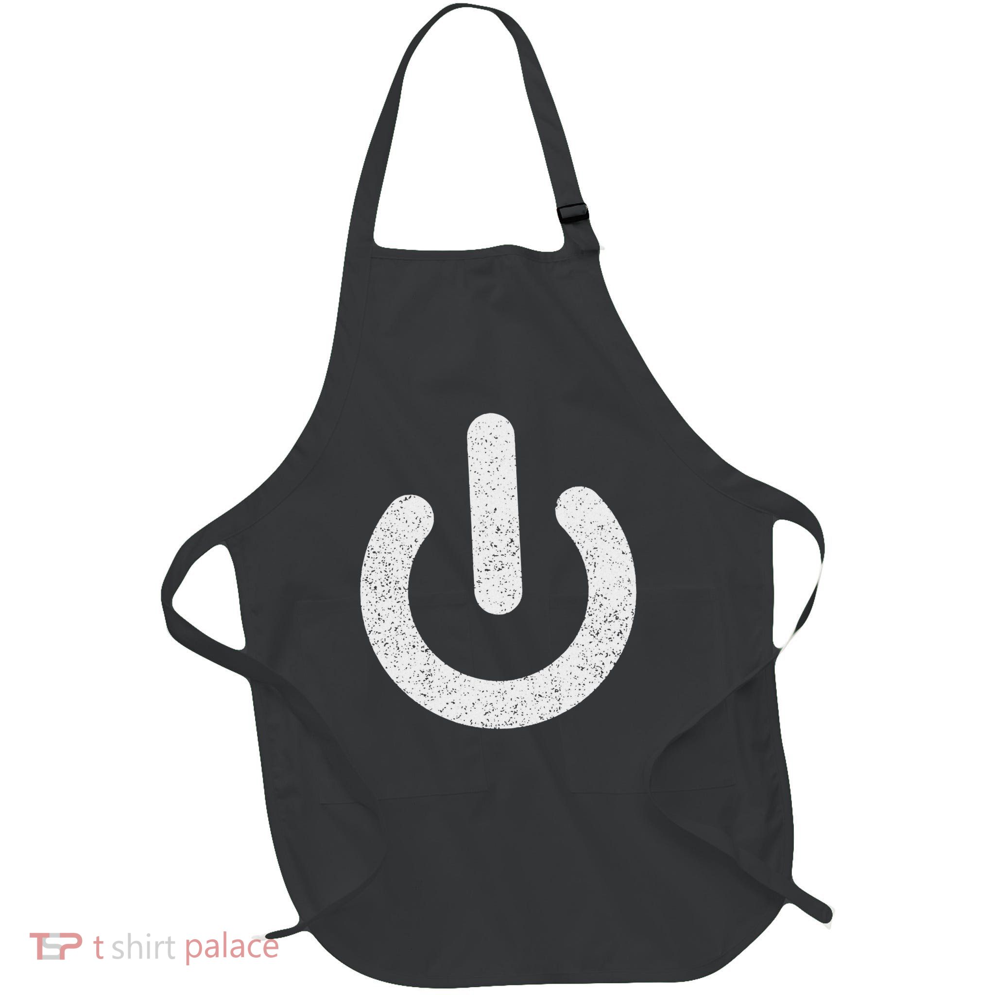 Power Symbol Button Switch Standby Icon Halloween Costume Full-Length Apron With Pockets