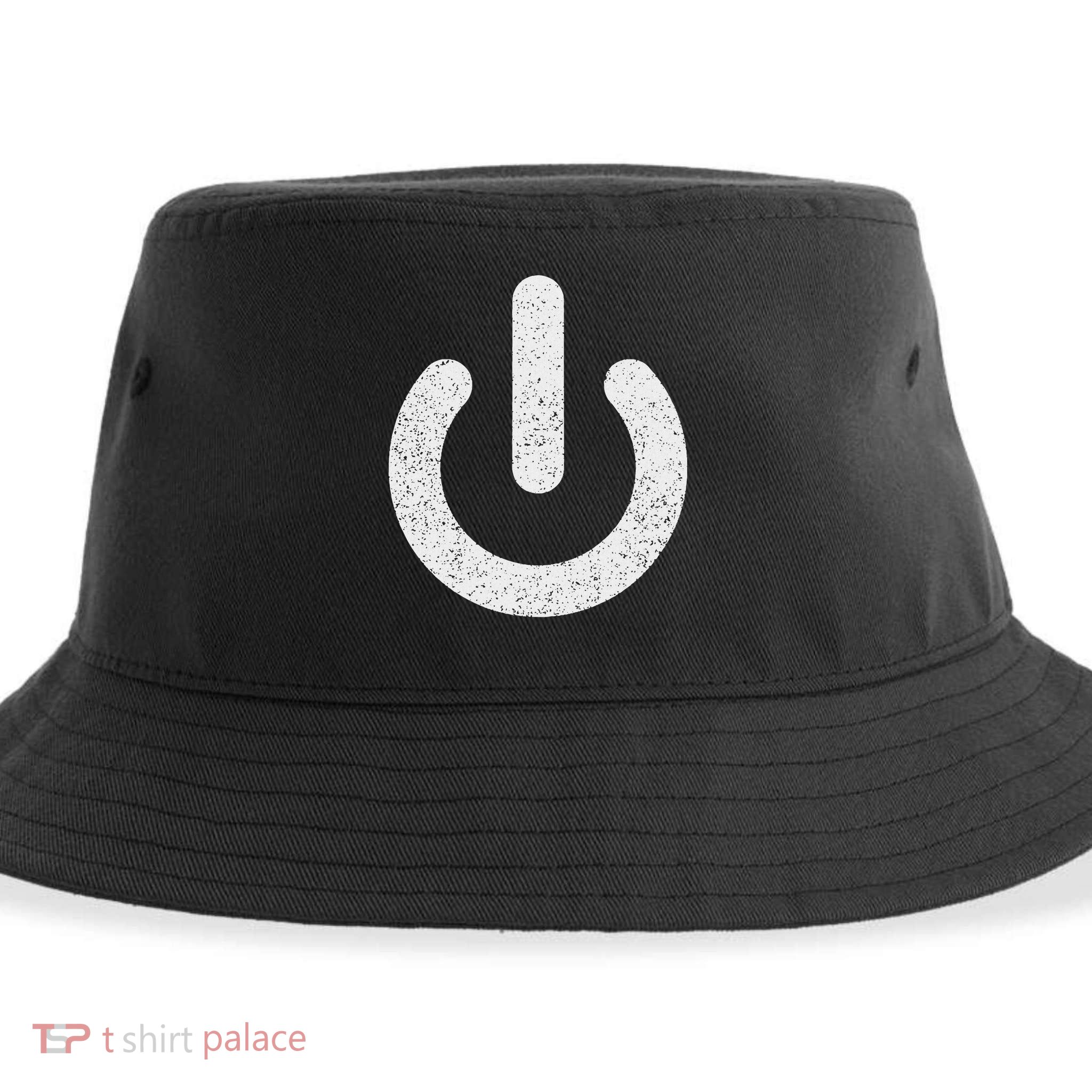 Power Symbol Button Switch Standby Icon Halloween Costume Sustainable Bucket Hat