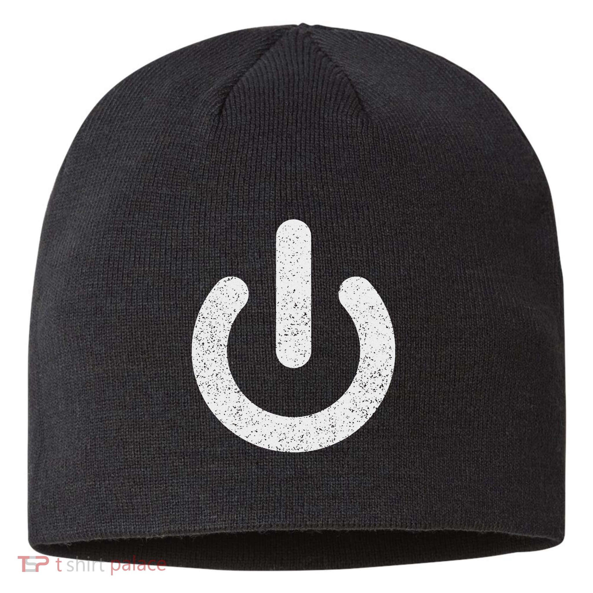 Power Symbol Button Switch Standby Icon Halloween Costume Sustainable Beanie