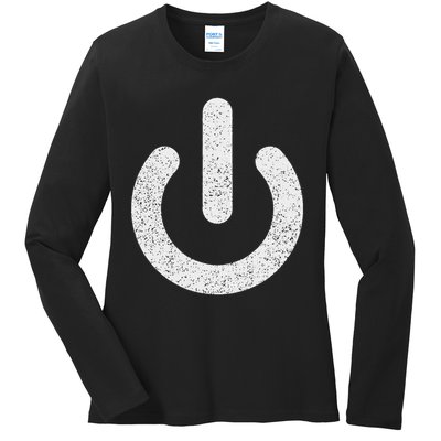 Power Symbol Button Switch Standby Icon Halloween Costume Ladies Long Sleeve Shirt