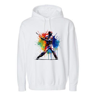 Paint Splash Baseball Player Gift For Fan Garment-Dyed Fleece Hoodie