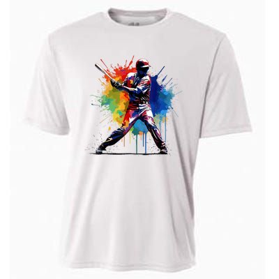 Paint Splash Baseball Player Gift For Fan Cooling Performance Crew T-Shirt