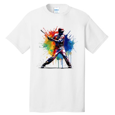 Paint Splash Baseball Player Gift For Fan Tall T-Shirt