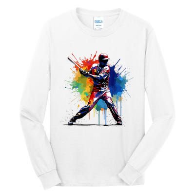 Paint Splash Baseball Player Gift For Fan Tall Long Sleeve T-Shirt