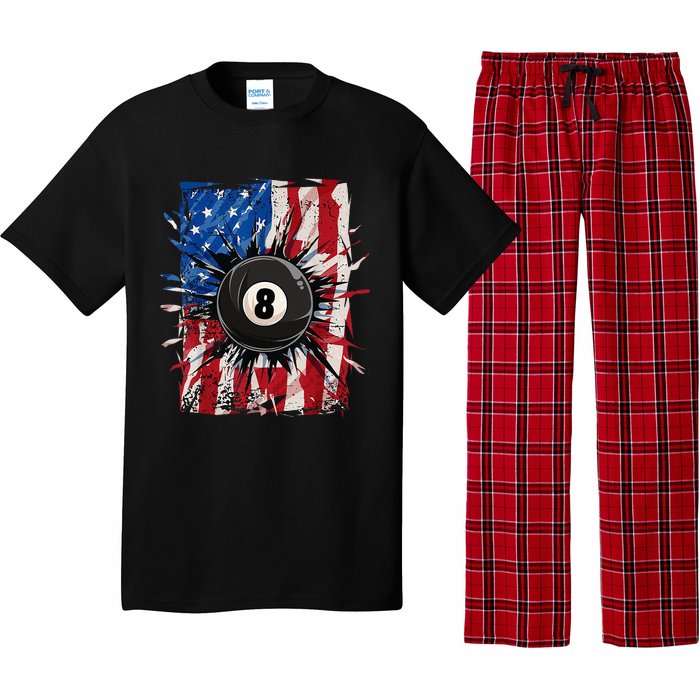 Pool Snooker Billiards Player 8 Ball USA American Flag Pajama Set