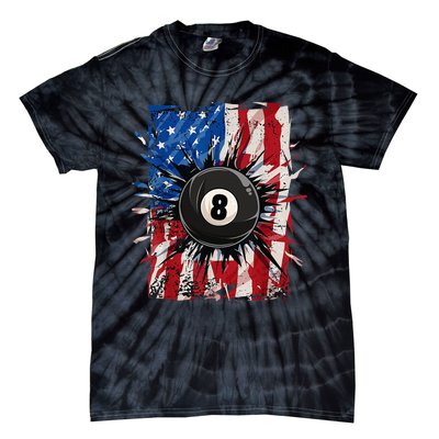 Pool Snooker Billiards Player 8 Ball USA American Flag Tie-Dye T-Shirt