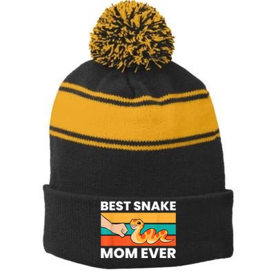 Pet Snake Best Snake Mom Ever Stripe Pom Pom Beanie