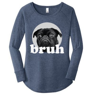 Pug Says “Bruh” – Adorable Dog Funny Humor Fashion Women's Perfect Tri Tunic Long Sleeve Shirt