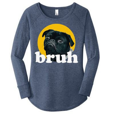 Pug Says “Bruh” – Cute Dog Fashion Funny Humor Women's Perfect Tri Tunic Long Sleeve Shirt