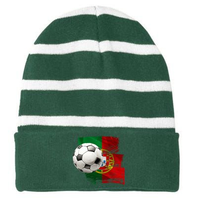 Portugal Soccer Ball Striped Beanie with Solid Band