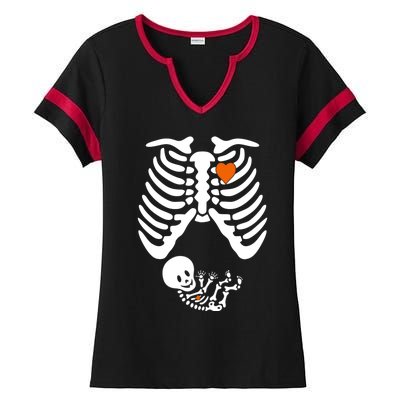 Pregnant Skeleton Costume Halloween Pregnancy Gift Ladies Halftime Notch Neck Tee