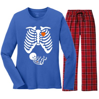 Pregnant Skeleton Costume Halloween Pregnancy Gift Women's Long Sleeve Flannel Pajama Set 