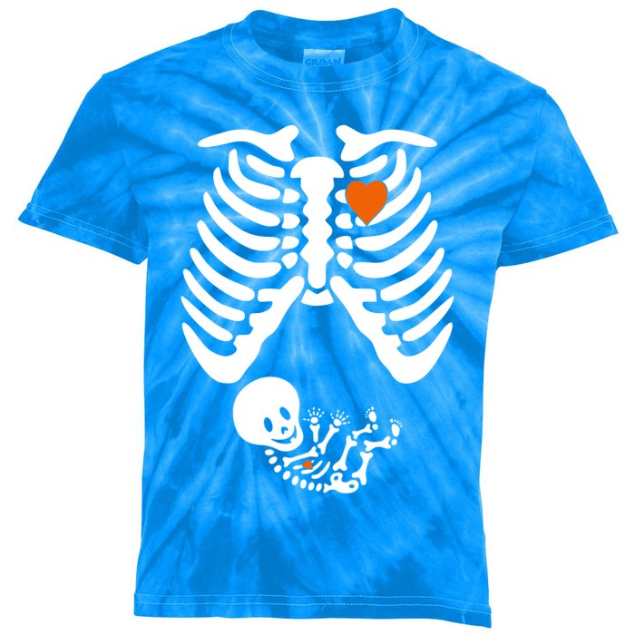 Pregnant Skeleton Costume Halloween Pregnancy Gift Kids Tie-Dye T-Shirt