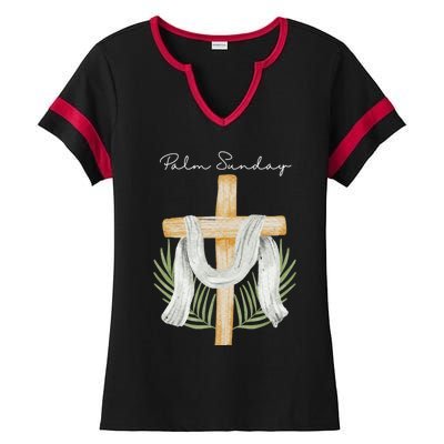 Palm Sunday Cross With Palm Leaves Gift Ladies Halftime Notch Neck Tee