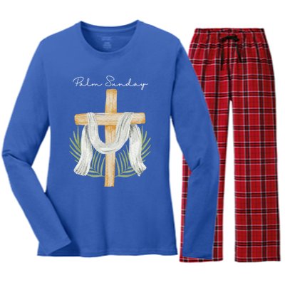 Palm Sunday Cross With Palm Leaves Gift Women's Long Sleeve Flannel Pajama Set 