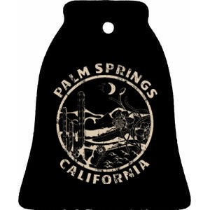 Palm Springs California Linocut Desert Illustration Ceramic Bell Ornament