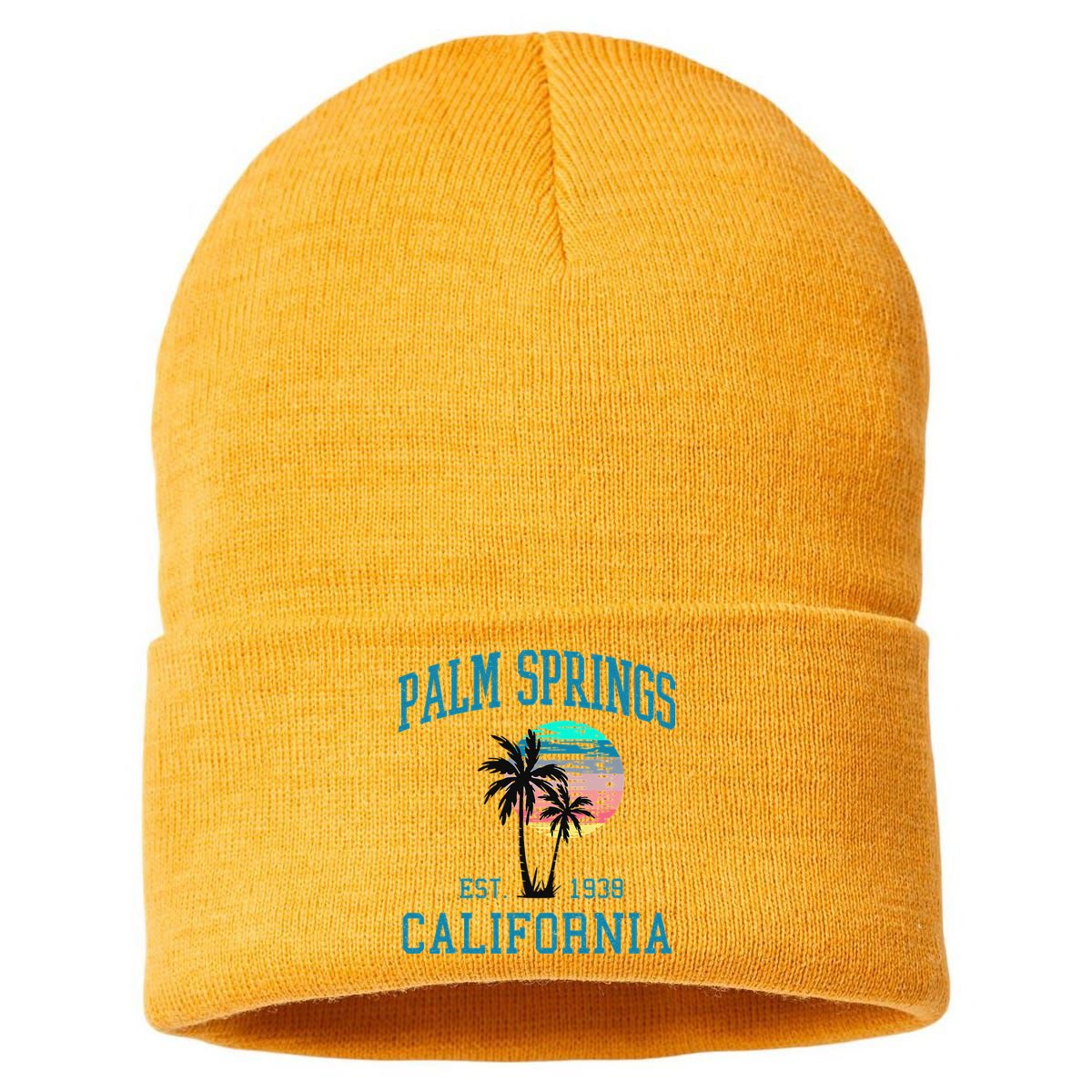 Palm Springs California Beach Vintage Palm Trees Summer Sustainable Knit Beanie