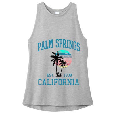 Palm Springs California Beach Vintage Palm Trees Summer Ladies PosiCharge Tri-Blend Wicking Tank